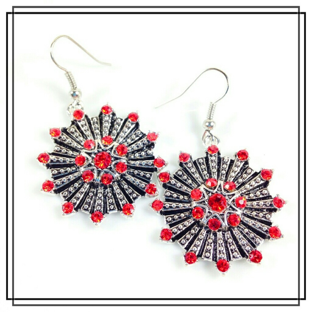Red Crystal & Silver Earrings
