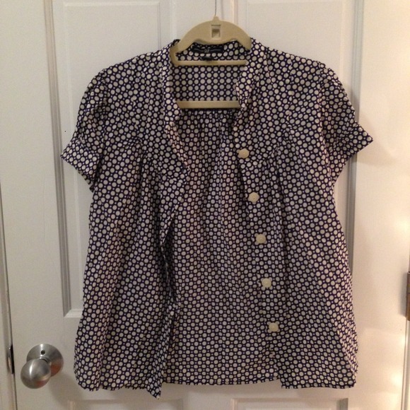 Blue and White polka dot top