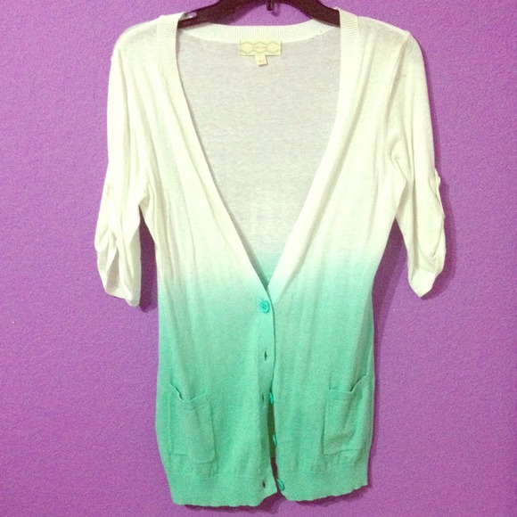 TURQUOISE-WHITE DIP DYE CARDIGAN