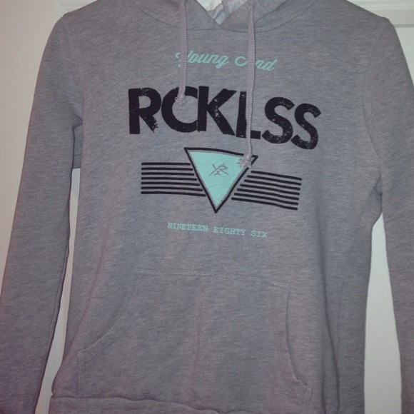 Grey and Turquoise RCKLESS Pacsun Hoodie
