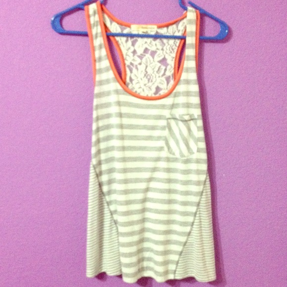 GRAY & WHITE STRIPE W/ LACEY BACK TANK