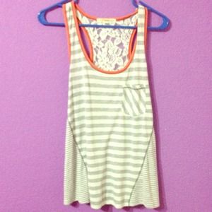 GRAY & WHITE STRIPE W/ LACEY BACK TANK