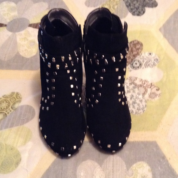 Black suede studded ankle boots