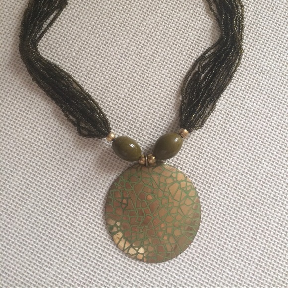 Green and gold medallion necklace