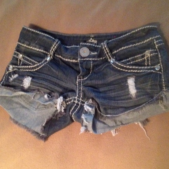 Rhinestone Tattered Denim Shorts