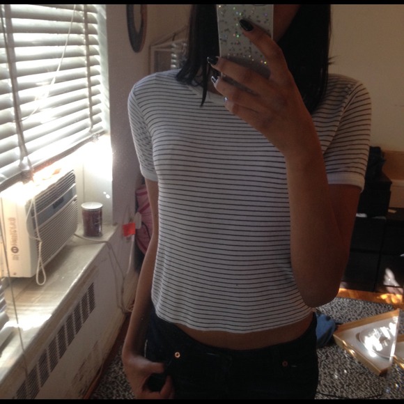 Brandy Melville White Tee with Black Stripes