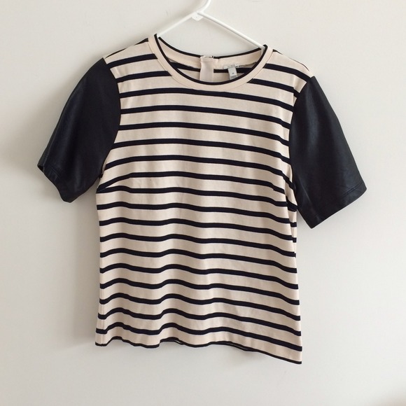J. Crew Tops - JCREW leather sleeve strip top size M