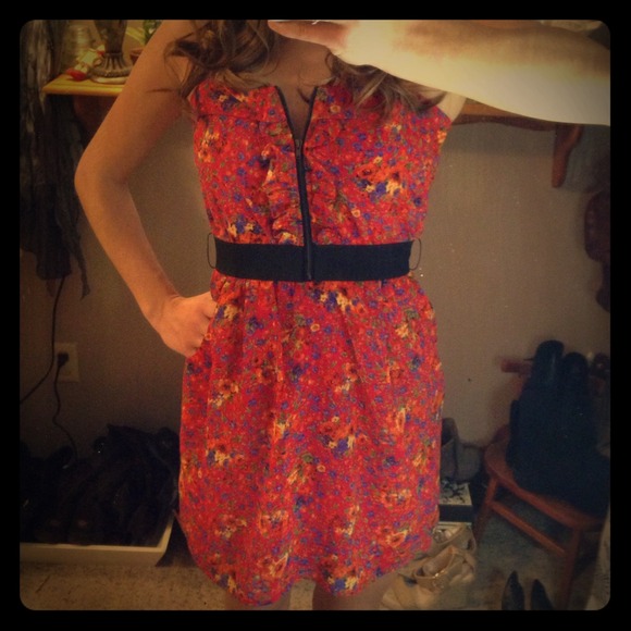 Bright floral spaghetti strap dress