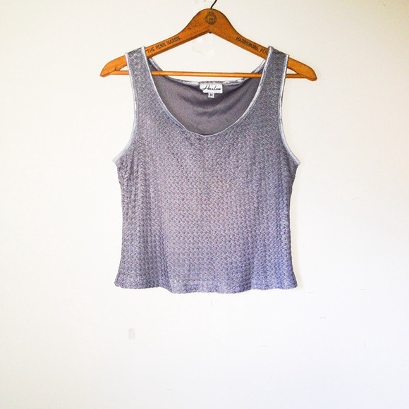 HARLOW | Vintage Shiny Gray Layered Crop Tank Top - Picture 5 of 5