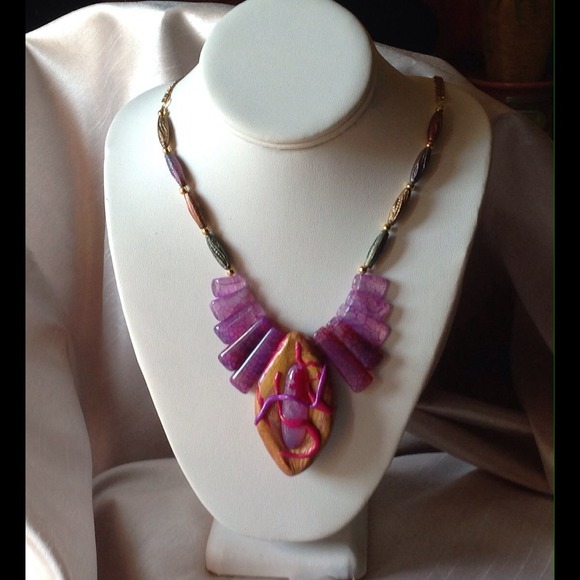 Handmade Polymer Clay Gold Necklace 🌺SALE ON! - Picture 2 of 3