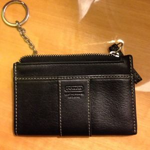 COACH ID change purse. Black with white stitching.