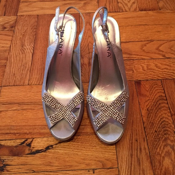 Silver rhinestone heels