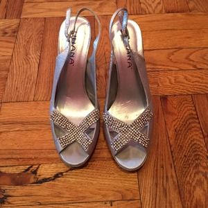 Silver rhinestone heels