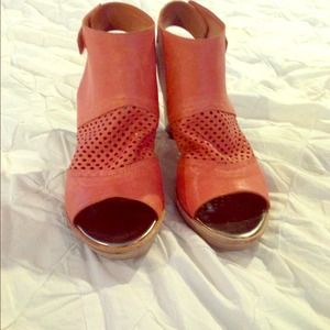 Leifsdottir leather booties w/ gold metallic heel