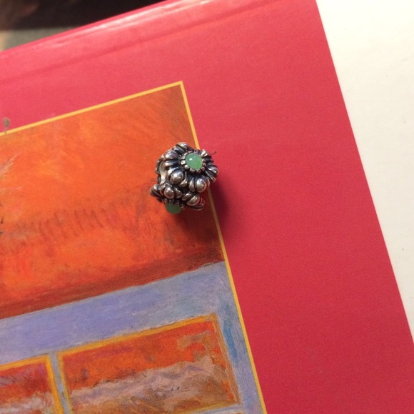 Pandora charm, flower with green jewel