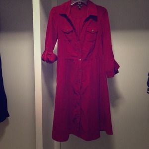 Red corduroy button front coat dress