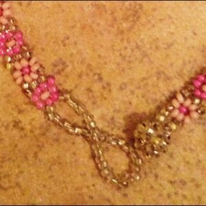 Beaded pink floral necklace