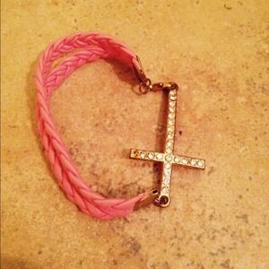 Pink faux leather cross bracelet