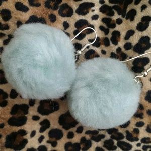 Silvery blue pom pom earrings