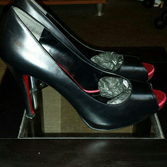 Black Leather Peep Toe Heel