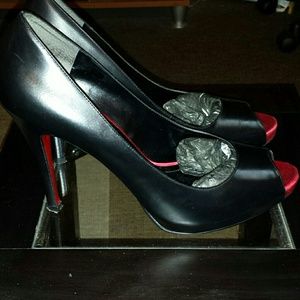 Black Leather Peep Toe Heel