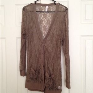 Taupe lace overlay cardigan