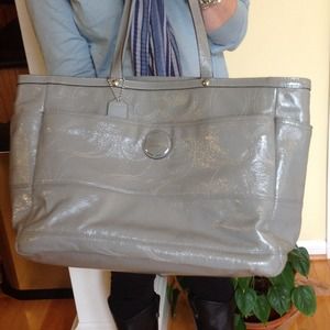 Gray Patent Coach Tote Bag