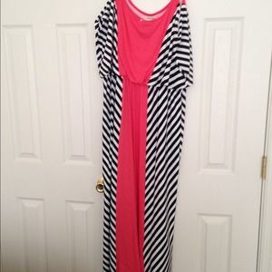Chevron maxi dress with coral detail