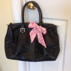 Coach Black Satchel With Pink Bow.