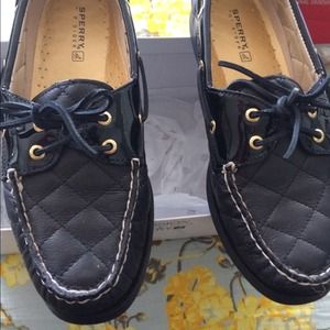 Black Sperry A/O quilted leather boat shoe sz 9.5