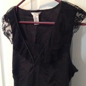 Lace detailed black linen shirt