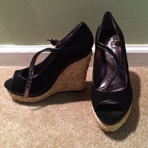 Charles David black, peep-toe espadrilles