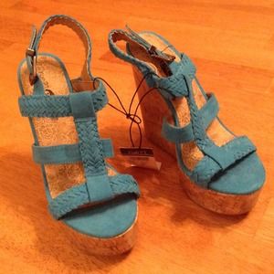Brand New Turquoise Cork Wedges