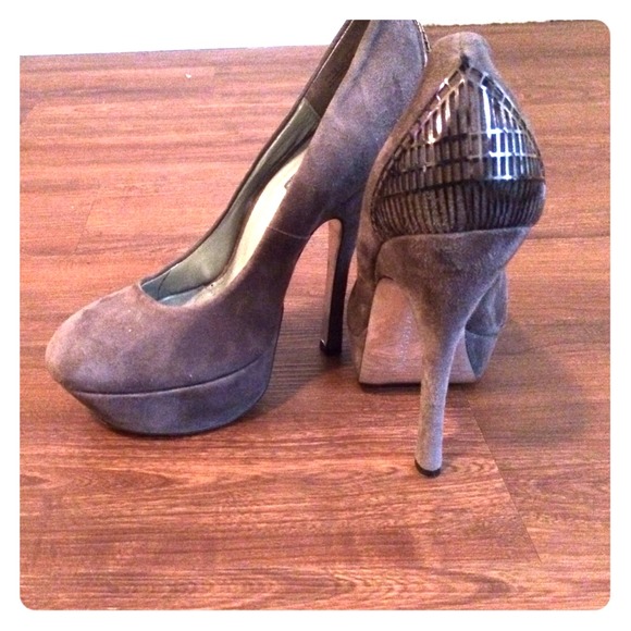 Gray suede pumps