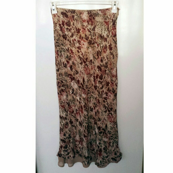 Beige/Burgundy Floral Maxi Skirt