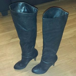 Black Faux Leather Over The Knee Boots