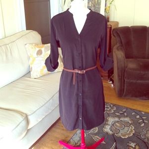 Black shirt dress with cuffed sleeves