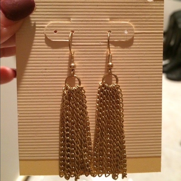 Long gold chained earrings. Never worn