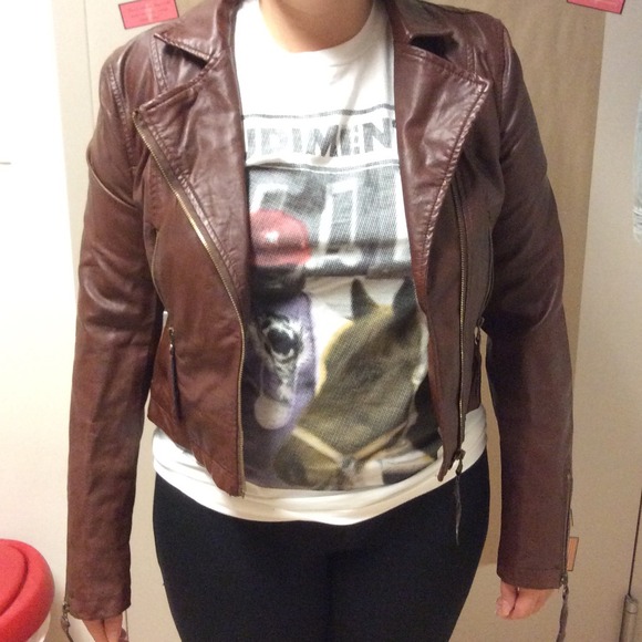 Dark brown vegan leather jacket