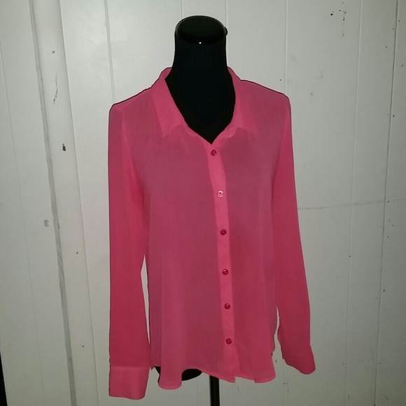 Sheer peach colored long sleeve blouse - Picture 1 of 3