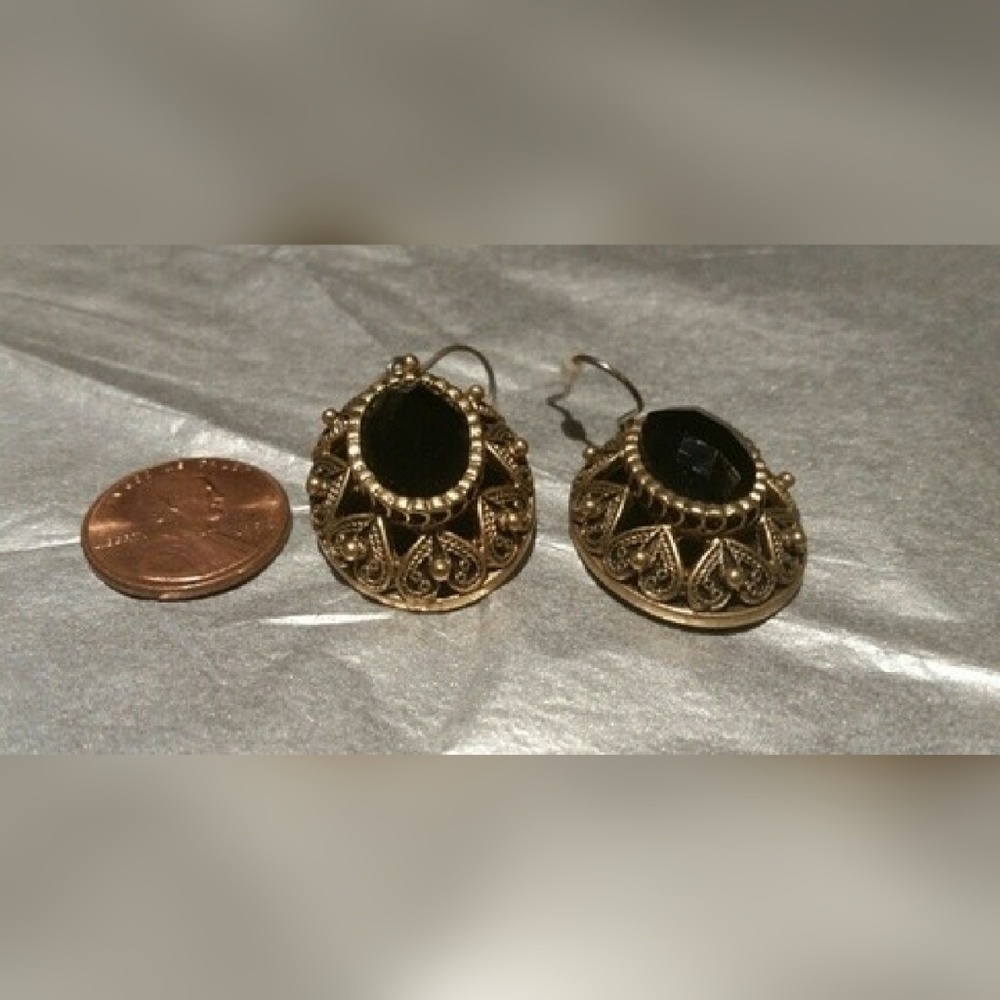 Lucky Brand Black Stone & Goldtone Earrings Fishhook Closure NEW - Picture 5 of 10