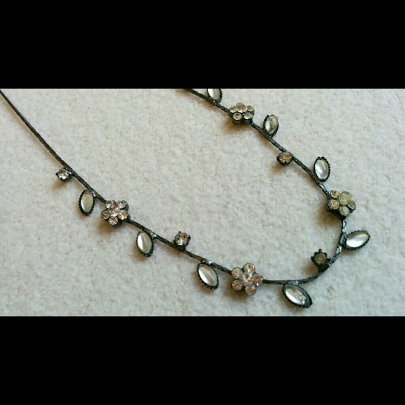 = Delicate Black Floral CZ Necklace - Picture 2 of 2
