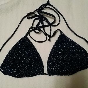 Navy Blue/White Polka Dot Ruffle String Bikini Top