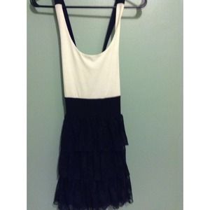 Trixxi black lace and white cross back dress