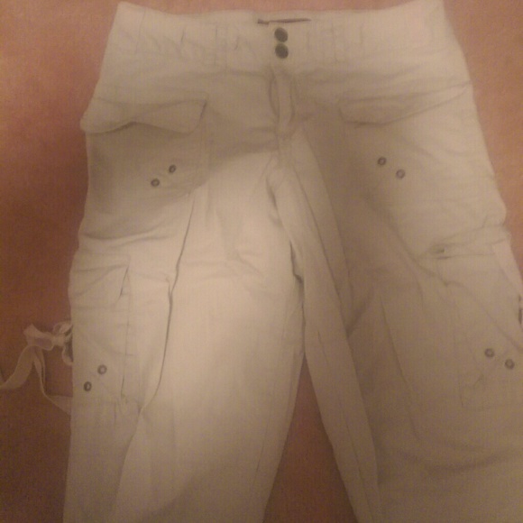 Beige long cargo shorts