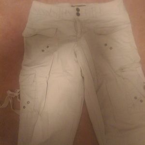 Beige long cargo shorts