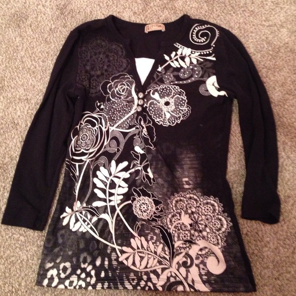 Black shirt with flyers and sparkles
