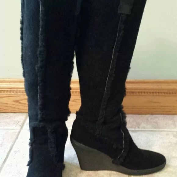 Steve Madden Black Suede Leather Wedge Boots Sz 7