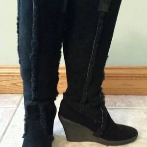 Steve Madden Black Suede Leather Wedge Boots Sz 7