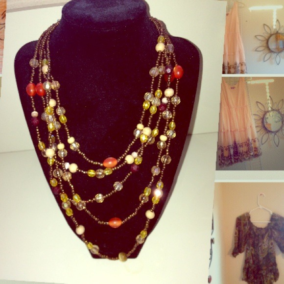 Layered beaded necklace in earthy tones